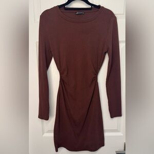 Brown Long Sleeve Mini Dress